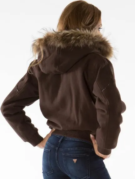 Pelle Pelle Hooded Fur Dark Brown Jacket