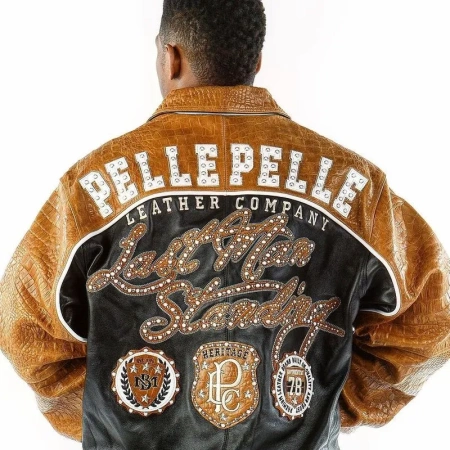 Pelle Pelle Black and Brown Leather Jacket, varsity jacket pelle pelle