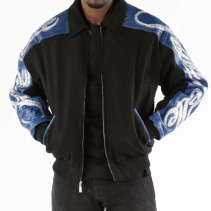 Amazing Pelle Pelle Black Blue Script | Studded Wool Jacket