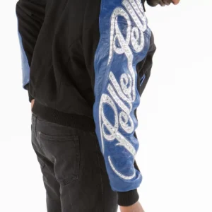 Amazing Pelle Pelle Black Blue Script | Studded Wool Jacket view 2