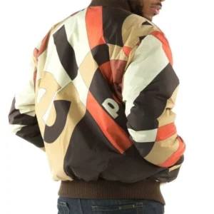 Bold Pelle Pelle Brown Bomber Jacket With Abstract Pattern