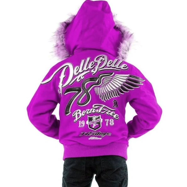 Pelle Pelle Kids 78 Born Free, Wool Jacket, pelle pelle leather jacket, pelle pelle light purple wool jacket, pelle pelle varsity jacket