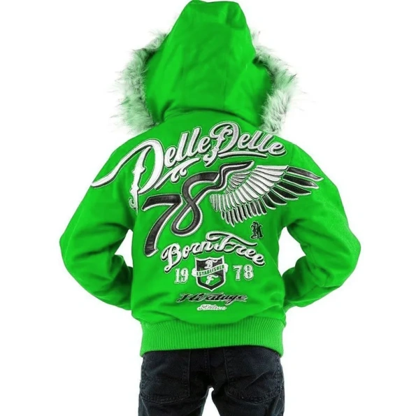 Pelle Pelle Kids 78 Born Free ,Green Wool Jacket, pelle pelle leather jacket, pelle wool jacket, pelle pelle varsity jacket