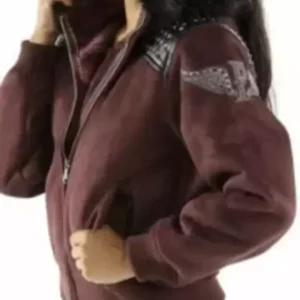 Awesome Maroon Shearling Hoodie Jacket Pelle Pelle Store view 1