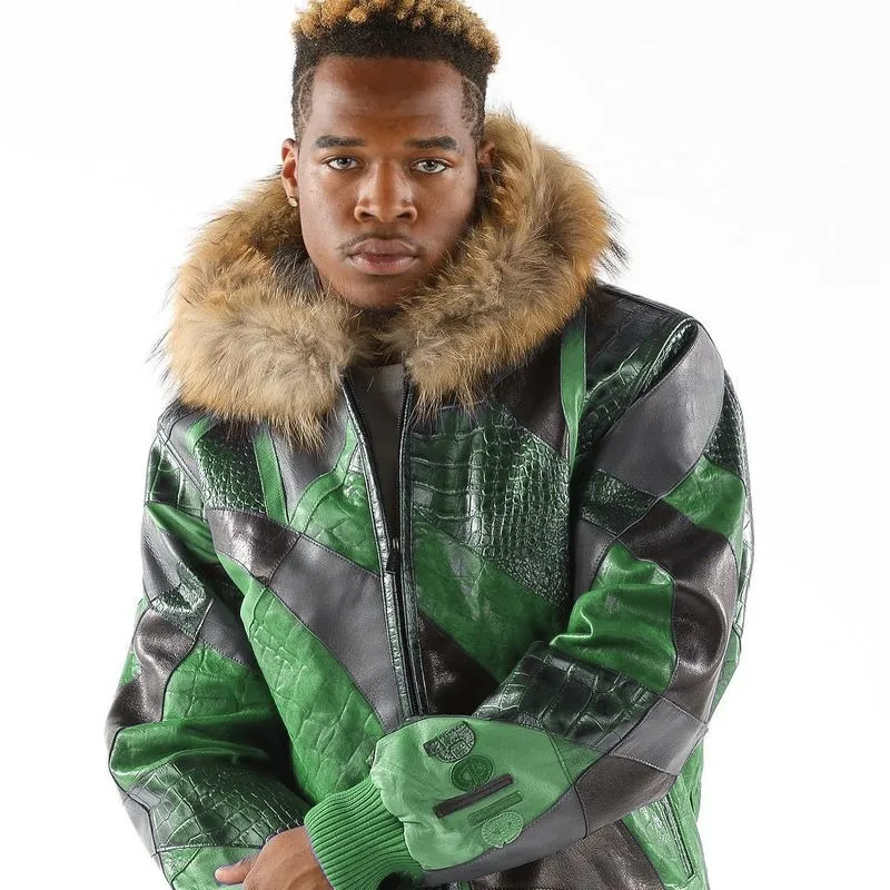 Bold Pelle Pelle Green Leather Jacket | Abstract Pattern Jacket view 2