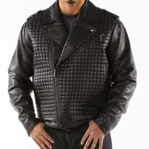 Pelle Pelle Black Biker Leather Jacket Houndstooth view 2