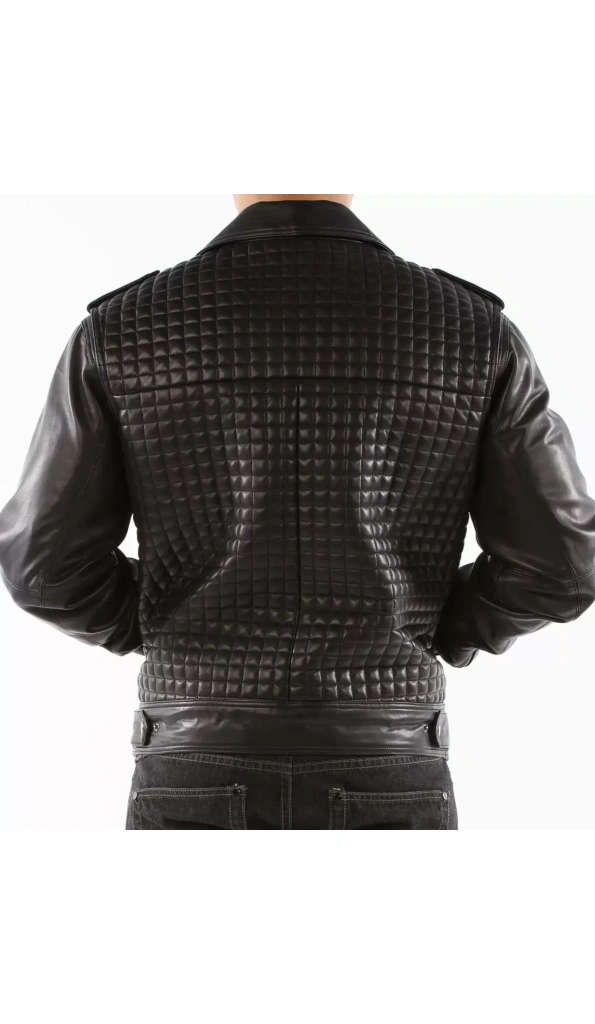 Pelle Pelle Black Biker Leather Jacket Houndstooth
