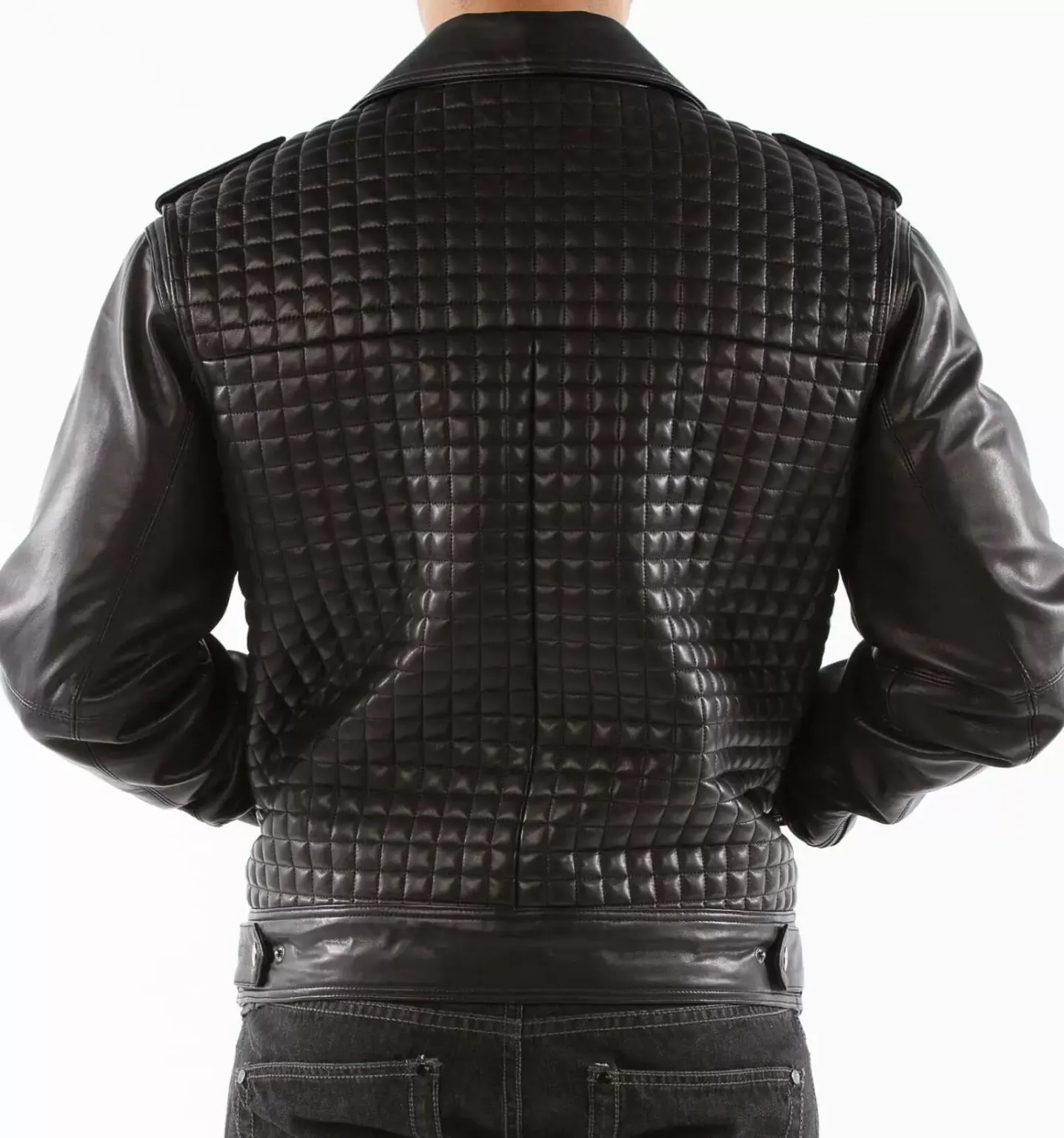 Pelle Pelle Black Biker Leather Jacket Houndstooth