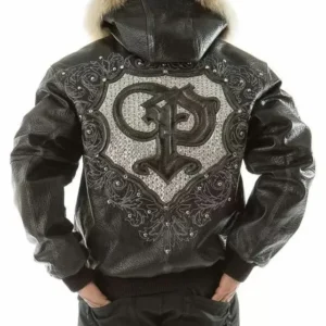Pelle Pelle Black PP Crest Fur Hood Leather Jacket | Pelle Pelle Store