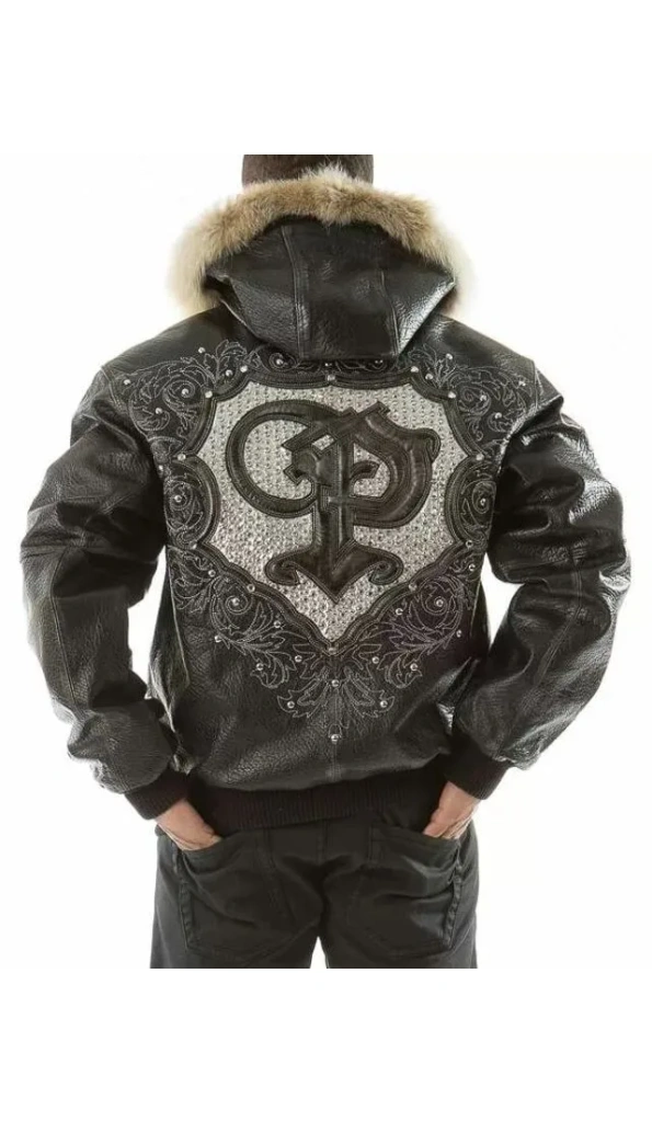 Pelle Pelle Black PP Crest Fur Hood Leather Jacket | Pelle Pelle Store