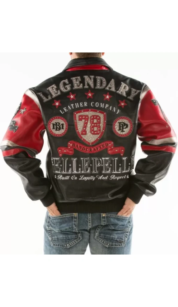 Pelle Pelle Black Red Encrusted Studded Leather Jacket