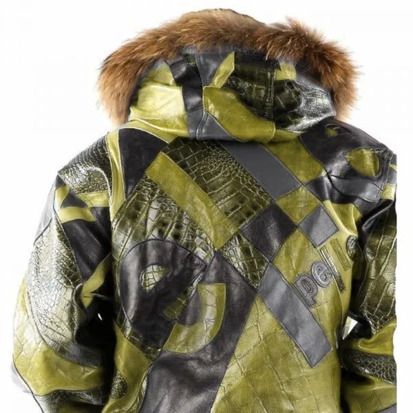 Artistic Pelle Pelle Leather Olive Jacket | Abstract Pattern
