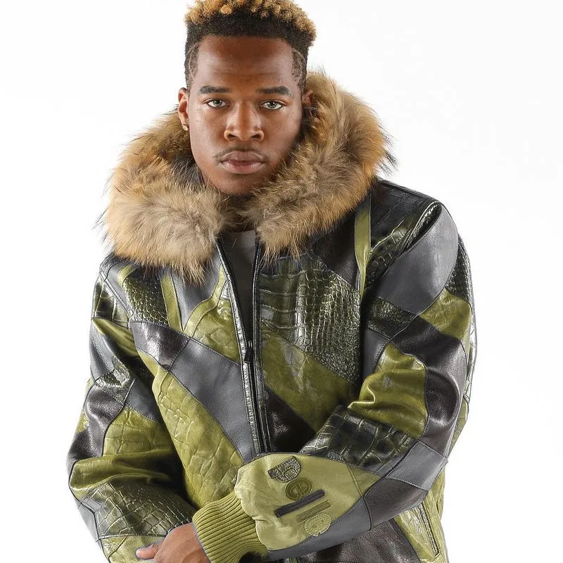 Artistic Pelle Pelle Leather Olive Jacket | Abstract Pattern view 2