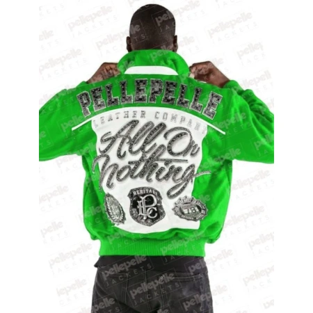 Pelle Pelle All or Nothing Green Jacket, pelle pelle,pellepelle leather jacket,varsity jacket,pelle pelle wool jacket, pellepelle varsity jacket, pelle pelle soda club jacket, PELLE PELLE