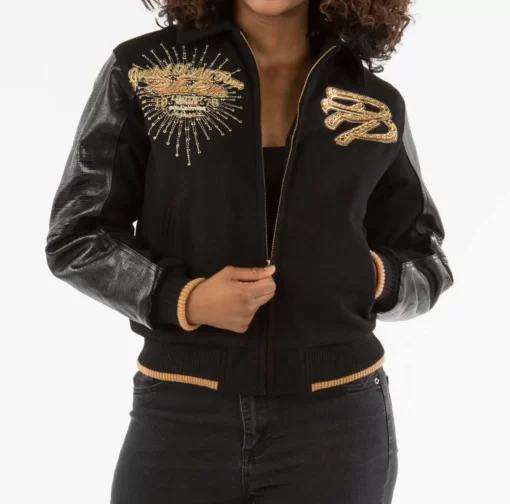 Greatest Of All Time Black Varsity Jacket Pelle Pelle Store view 2