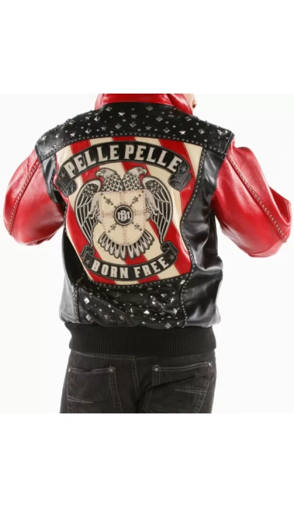 Black Red Born Free Studded Eagle Jacket Pelle Pelle Store
