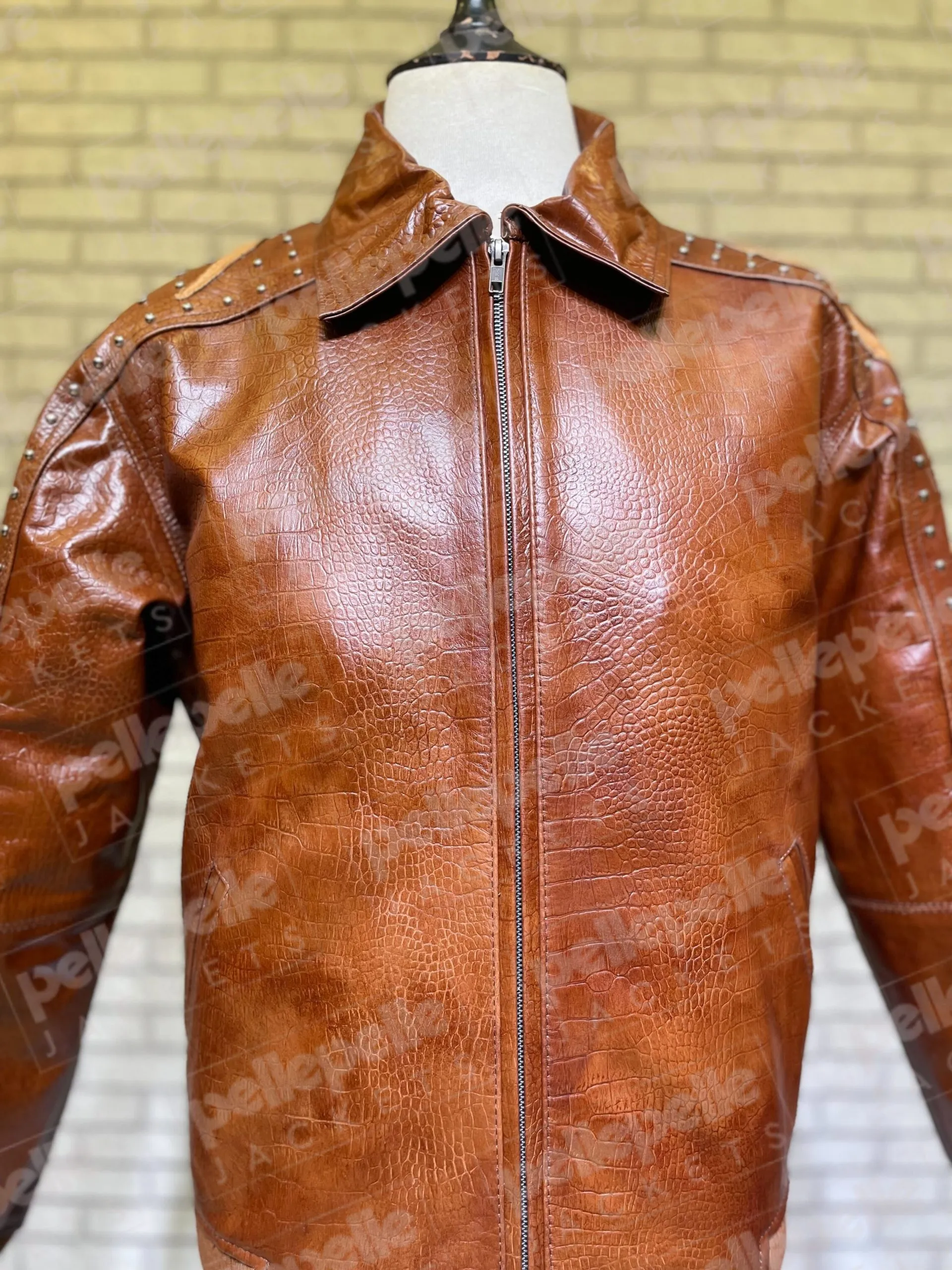 Bold Pelle Pelle Alligator Texture Leather Jacket
