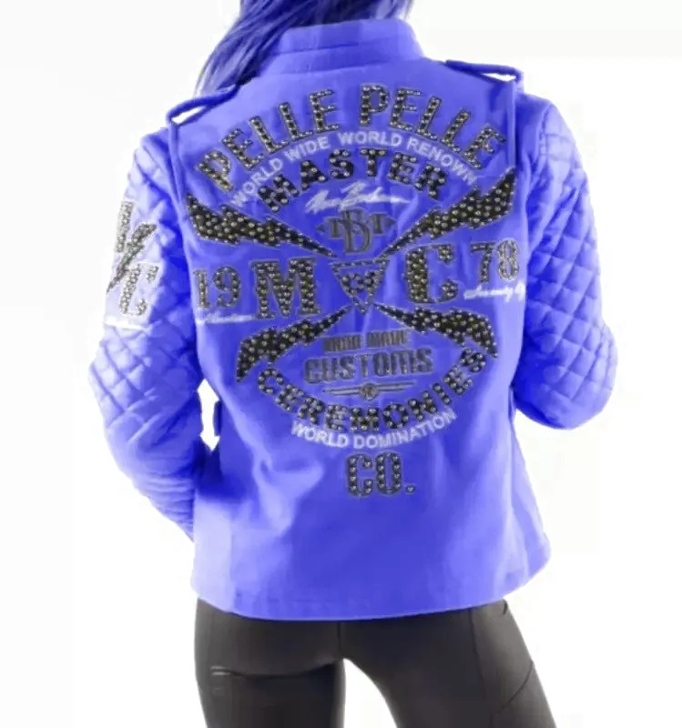 MC Studded Blue Varsity Jacket Pelle Pelle Store
