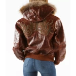 Pelle Pelle Brown Royal Fur Hooded Jacket, pelle pelle, pellepelle leather jacket,varsity jacket,pelle pelle wool jacket, pellepelle varsity jacket, pelle pelle soda club jacket