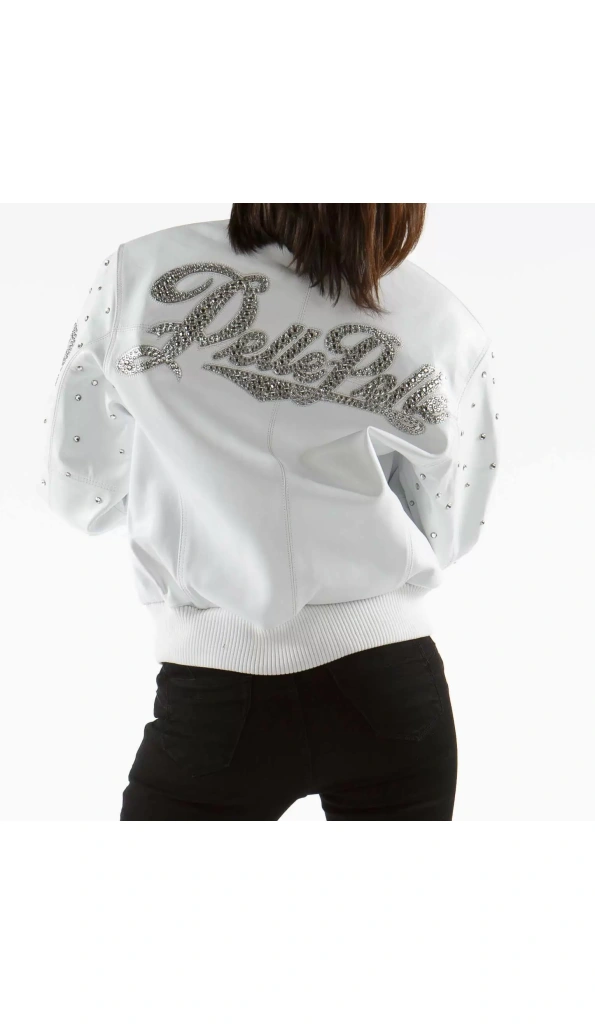 Excellent Pelle Pelle Encrusted White Studded Leather Jacket