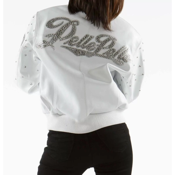 Encrusted White Studded Leather Jacket, pelle pelle, pelle coat, pelle pelle leather jacket, pelle larsson, pelle pelle jackets, pelle the conqueror, pelle jacket