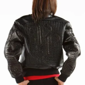 Glowing Black Leather Jacket MB Bomber view 2