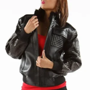 Glowing Black Leather Jacket MB Bomber view 1