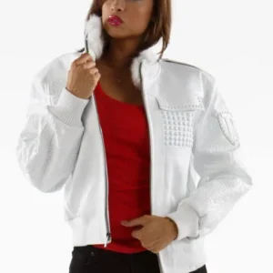 Ladies Leather White Jacket MB Bomber