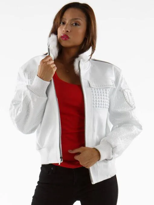 Ladies white bomber jacket best sale