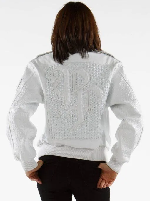 Ladies Leather White Jacket MB Bomber view 2