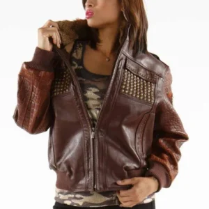 Ladies Brown Leather Jacket Mb Bomber