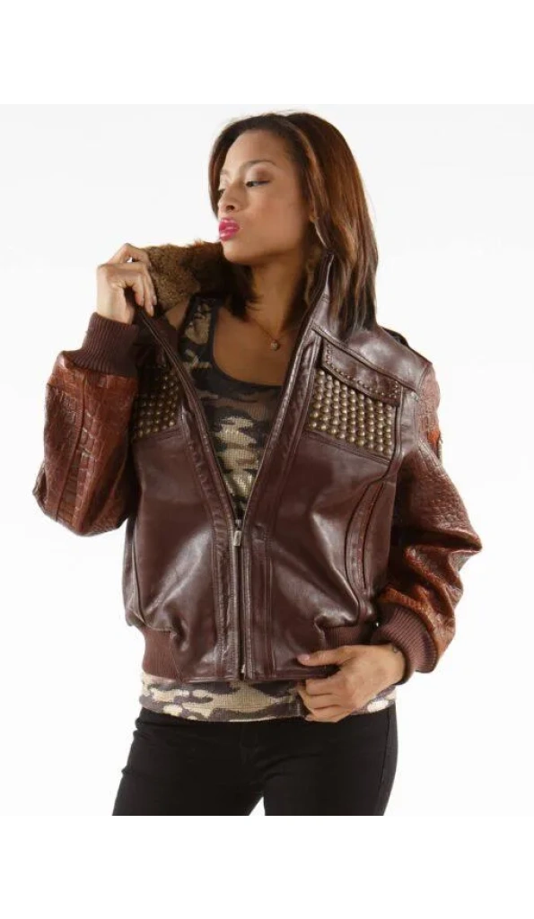 Ladies Brown Leather Jacket Mb Bomber