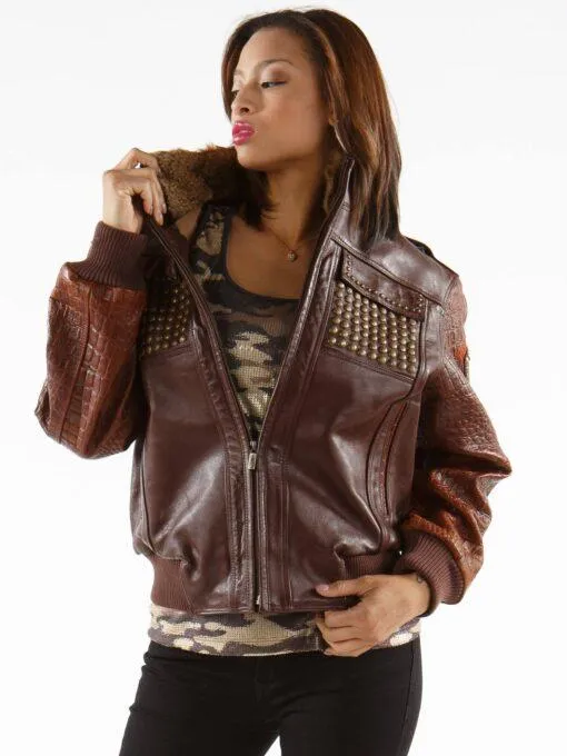 Ladies Brown Leather Jacket Mb Bomber