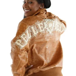 Ladies Brown Leather Jacket Shoulder Crest Pelle Pelle Store