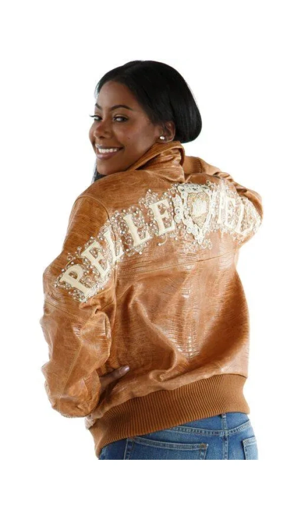 Ladies Brown Leather Jacket Shoulder Crest Pelle Pelle Store