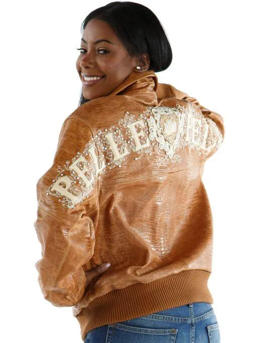 Ladies Brown Leather Jacket Shoulder Crest Pelle Pelle Store