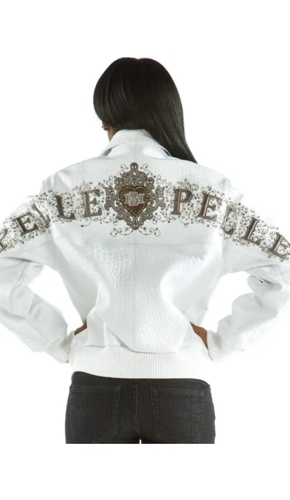 Ladies White Leather Jacket Shoulder Crest Pelle Pelle