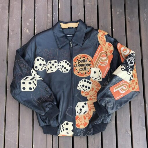 Bold Pelle Pelle Cards And Dice Black Leather Jacket