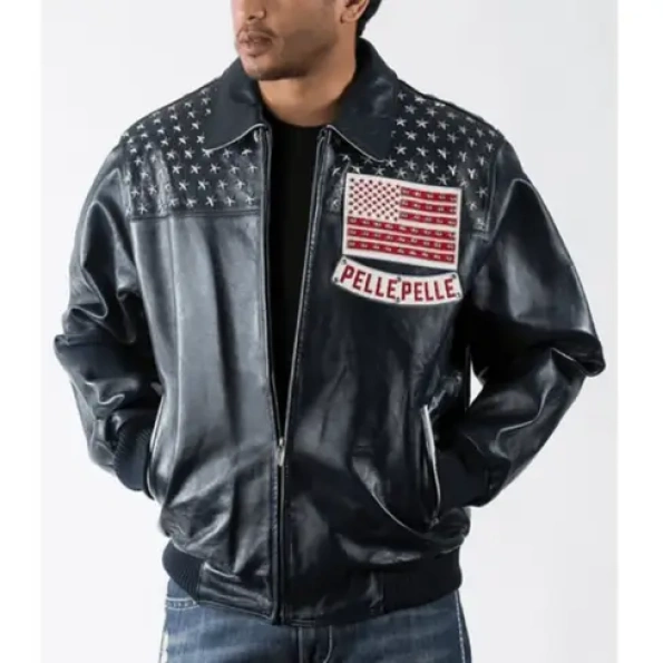 Pelle Pelle American Black Leather Jacket, pelle-pelle,pelle-pelle-store,pelle-pelle-jackets,blue-leather-jacket,pelle-pelle-american