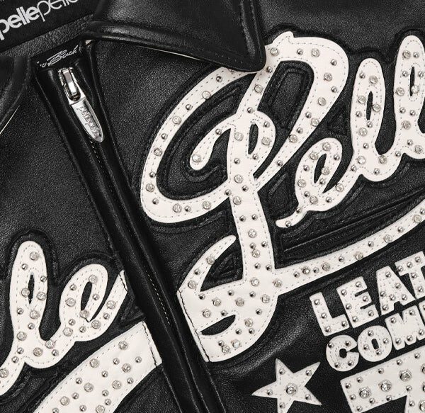 pelle-pelle-encrusted-varsity-plush,pelle-pelle-black-leather-jacket,pelle-pelle-jacket,pelle-pelle-store,pelle-pelle-leather-jacket,black-leather-jackets,varsity-jacket,pelle-pelle-plush,black-plush,black-varsity