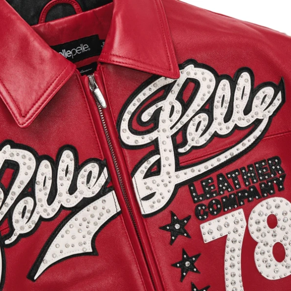 pelle-pelle-encrusted-varsity-plush,pelle-pelle-red-leather-jacket,pelle-pelle-jacket,pelle-pelle-store,pelle-pelle-leather-jacket,red-leather-jackets,varsity-jacket,pelle-pelle-plush