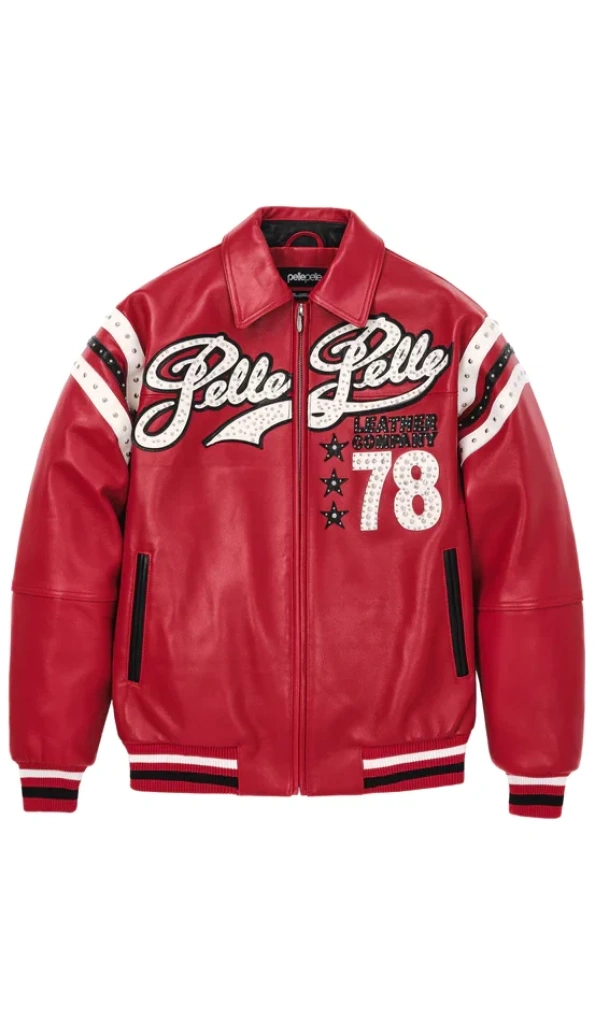 Pelle Pelle Encrusted Varsity Red Jacket | Plush Jacket