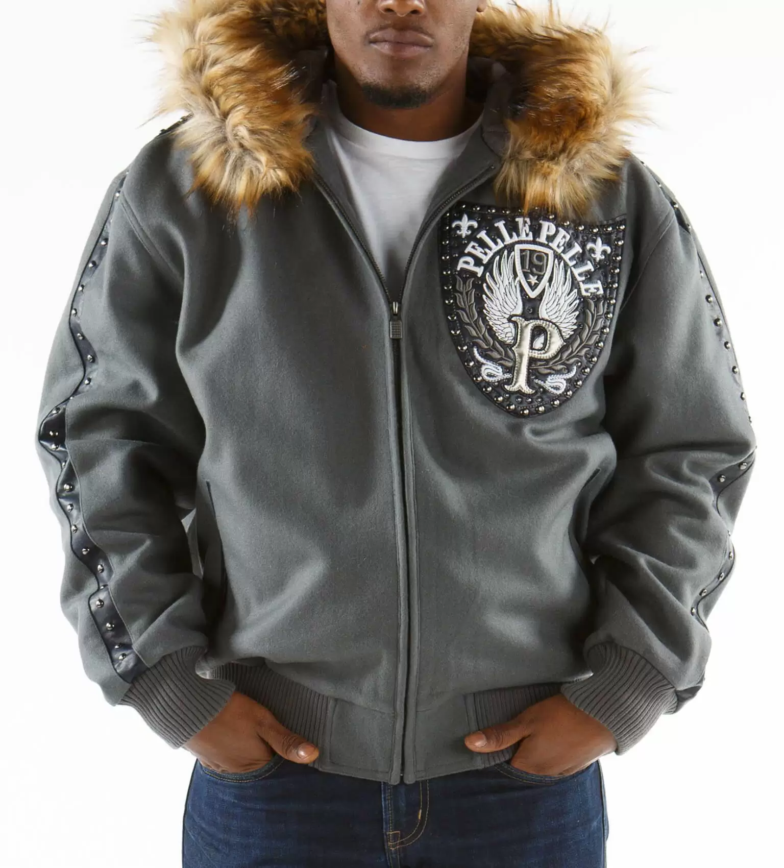 Pelle Pelle Gray Hooded Jacket | Pelle Pelle Store view 2