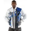 pelle pelle white plush picasso jacket, pelle pelle store, pelle pelle jacket, blue and white leather jacket