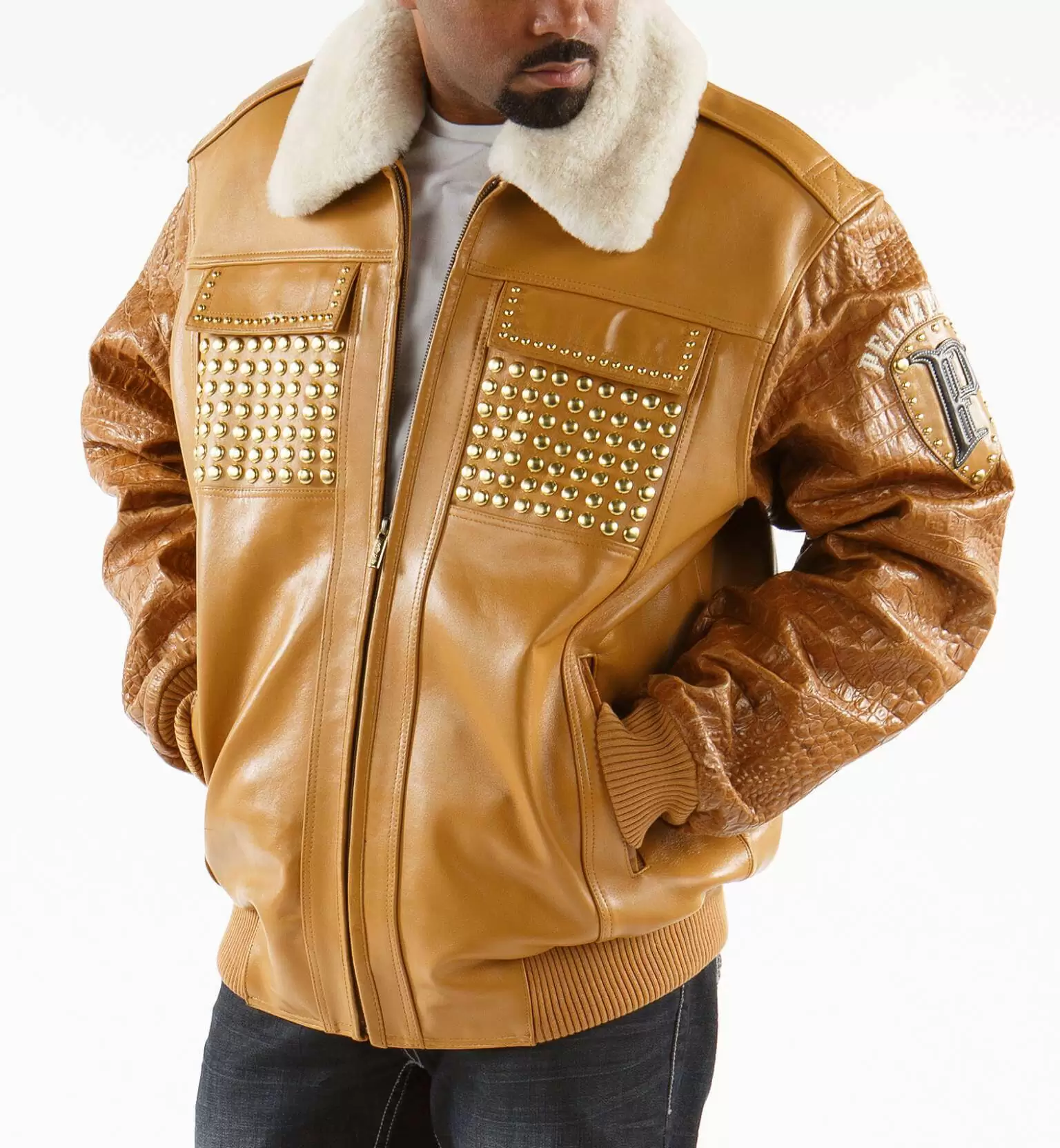 Pelle Pelle Brown Studded Jacket | Pelle Pelle Store view 2