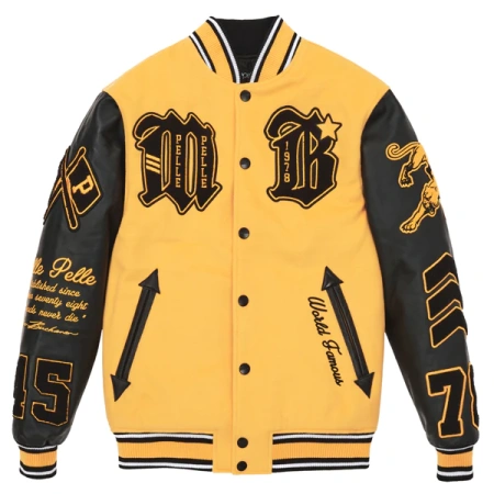 pelle pelle, pelle pelle varsity yellow and black jacket,pelle pelle store,pelle pelle leather jacket,black leather jackets,leather jacket,pelle pelle