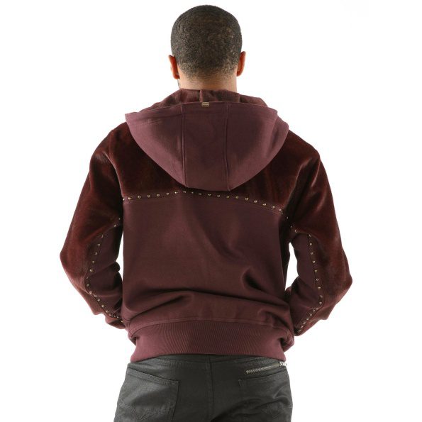 pelle pelle ornate maroon hoodie, pelle pelle store, pelle pelle jacket, maroon wool jacket