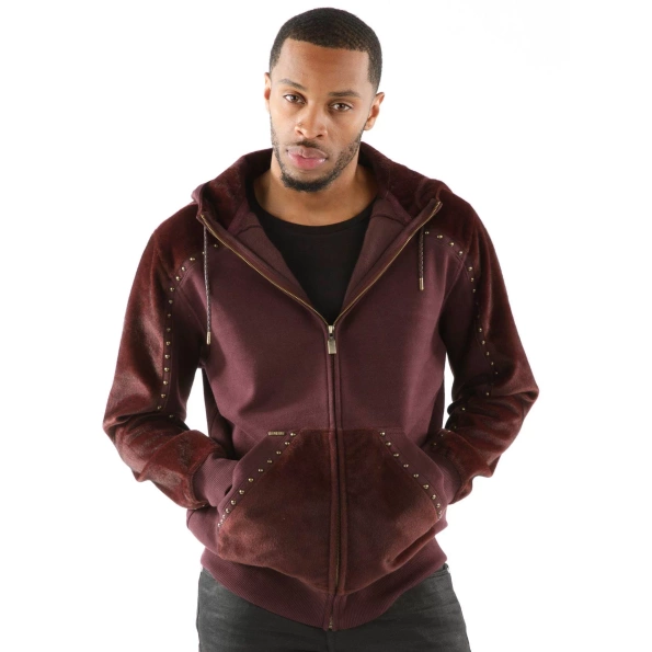 pelle pelle ornate maroon hoodie, pelle pelle store, pelle pelle jacket, maroon wool jacket