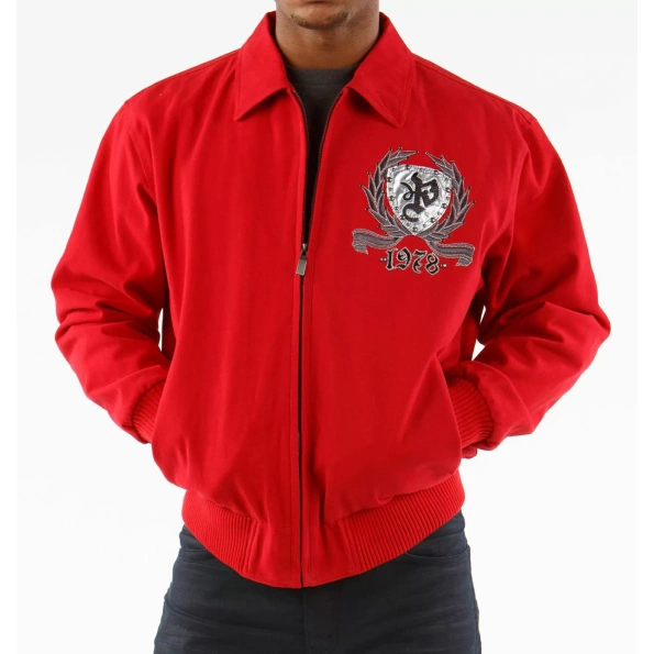 pelle pelle red studded wool jacket, pelle pelle store, pelle pelle jacket, red wool jacket