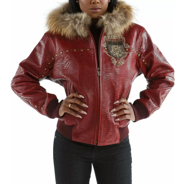 pelle pelle red hooded studded jacket, pelle pelle store, pelle pelle jacket, red leather jacket